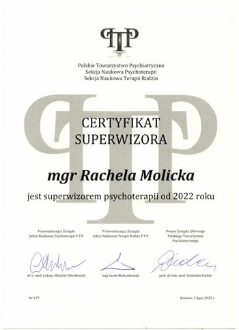 Certyfikat Superwizora PTP - R. Molicka