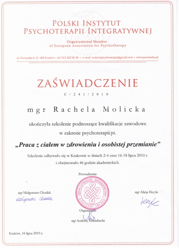 zaświadczenie - praca z ciałem - R.Molicka